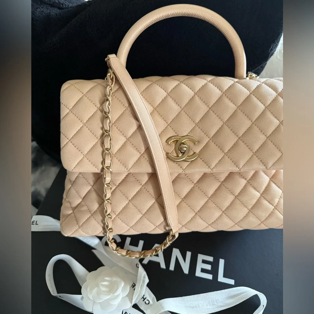 Coco Chanel beige quilted caviar, medium coco top